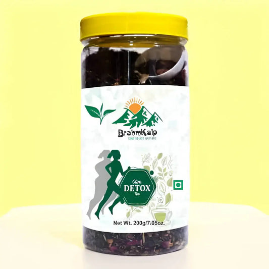 Brahmkalp Slim Detox Tea 200g packaging designed with slimming icons and herbal detox cues