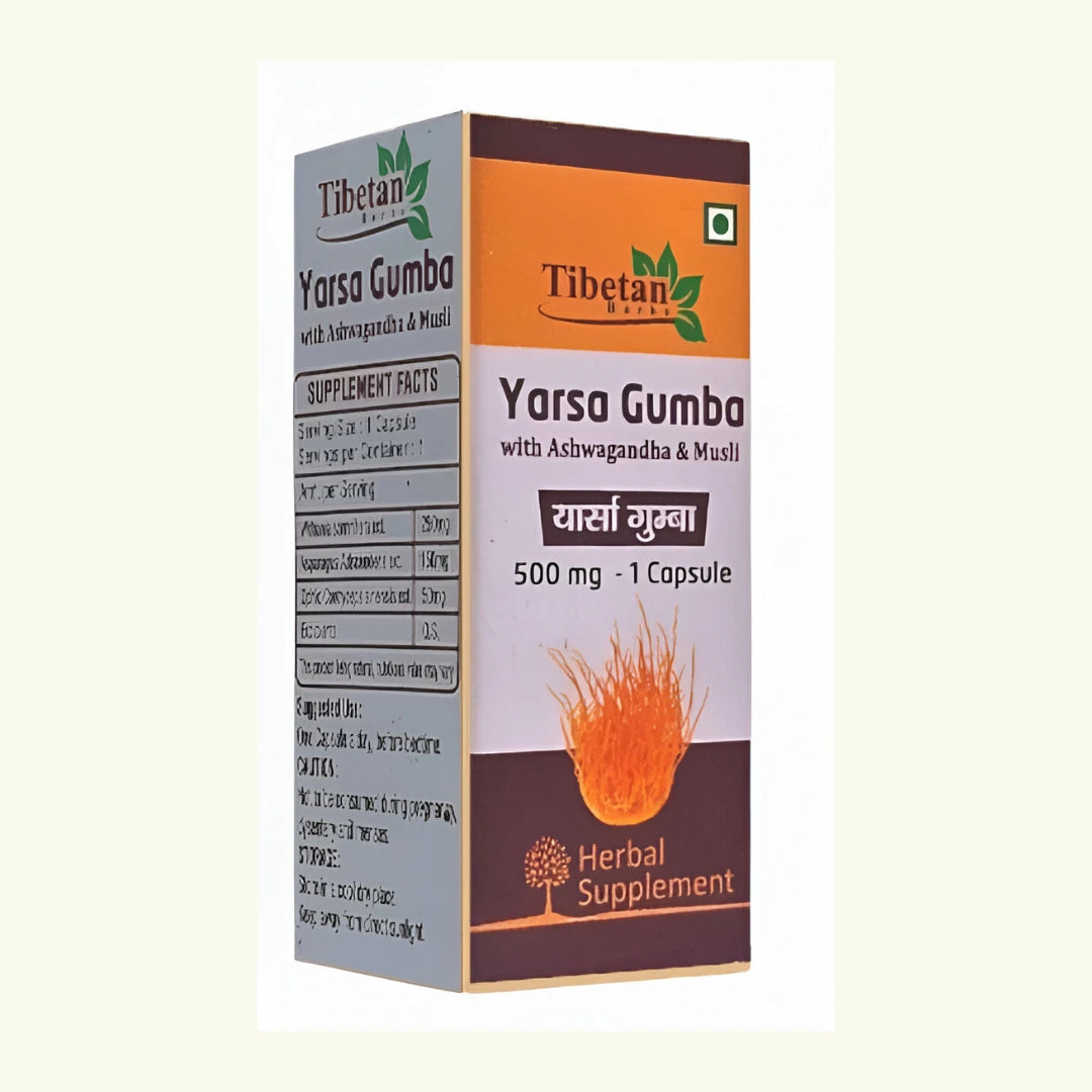 Tibetan Yarsa Gumba herbal supplement with Ashwagandha and Musli – 500mg capsule for energy, stamina, and immunity support