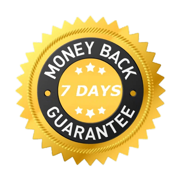Brahmkalp 7-day money-back guarantee seal for customer satisfaction assurance