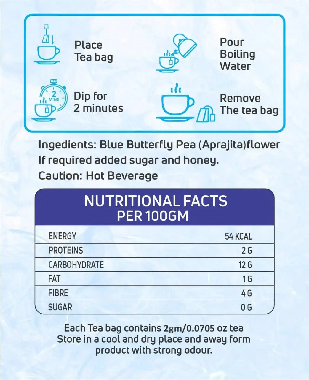 Usage instructions for Brahmkalp Blue Butterfly Pea Tea – Easy brewing guide for herbal wellness