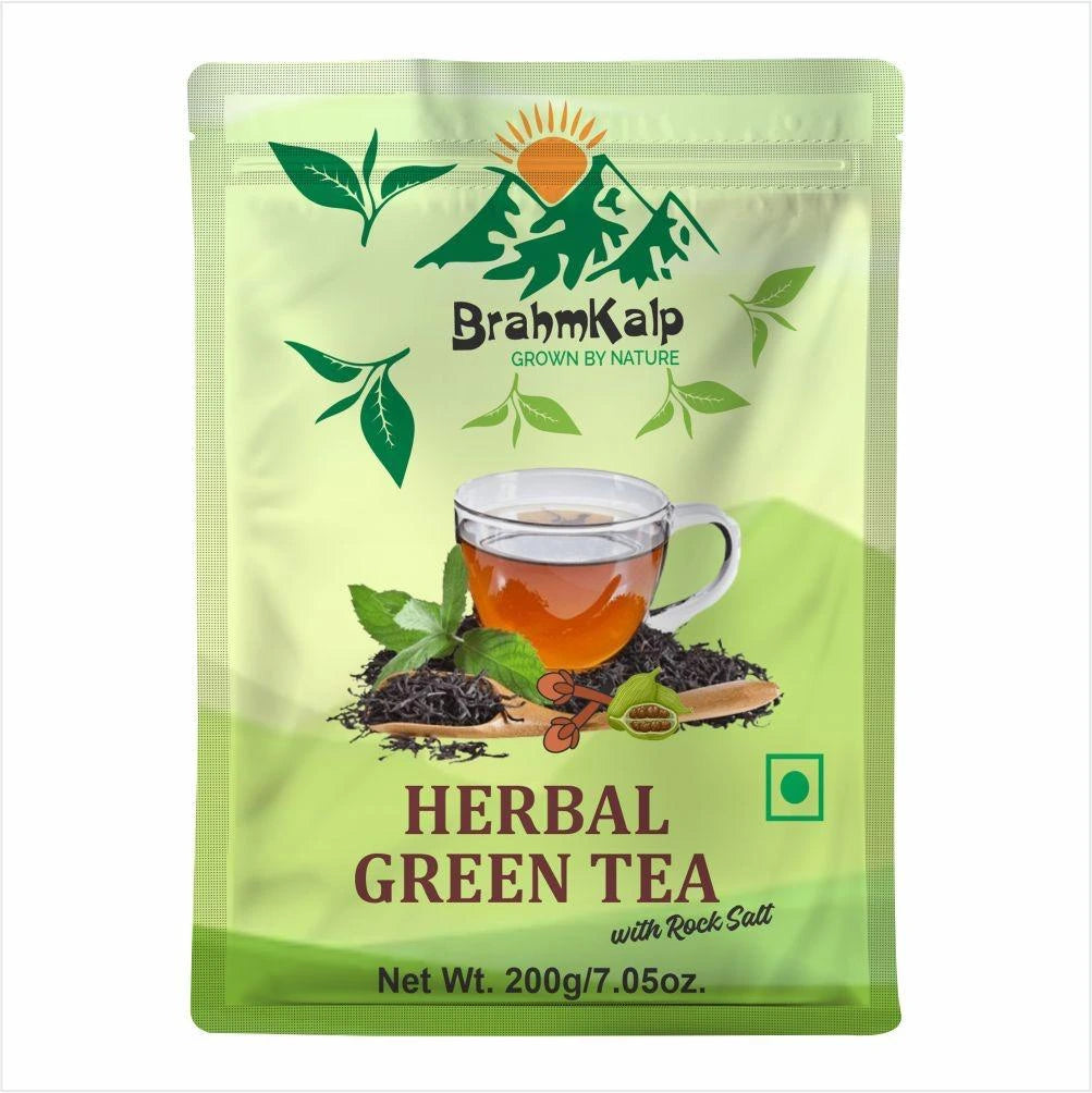 Brahmkalp Herbal Green Tea – loose leaf blend with rock salt for healthy metabolism and sugar balance
