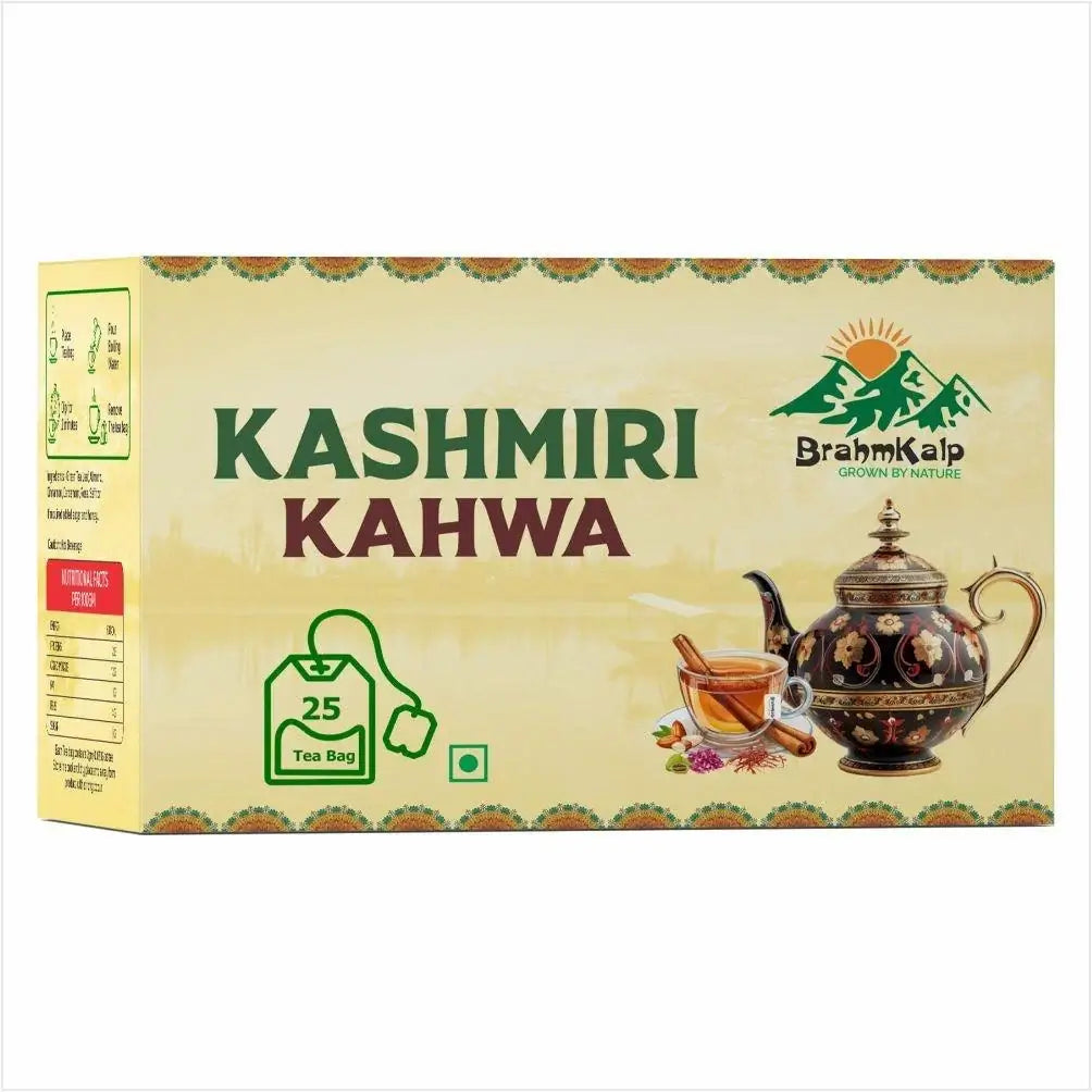 Brahmkalp Kashmiri Kahwa Herbal Tea Box - 25 Tea Bags for Health, Energy, and Natural Detox