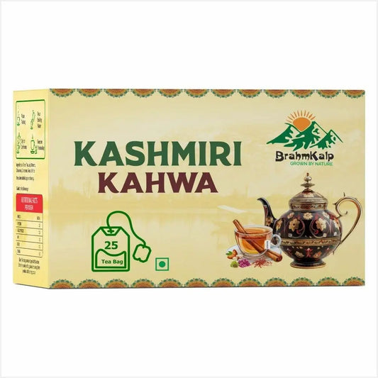 Brahmkalp Kashmiri Kahwa Herbal Tea Box - 25 Tea Bags for Health, Energy, and Natural Detox