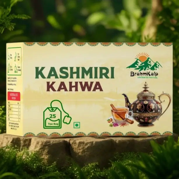 Brahmkalp Kashmiri Kahwa Tea Bags - Premium Herbal Green Tea Box with 25 Tea Bags for Immunity and Weight Loss