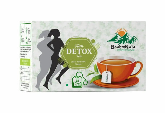 Box packaging of Brahmkalp Slim Detox Tea with 25 tea bags - Promotes digestion, weight loss, and detoxification