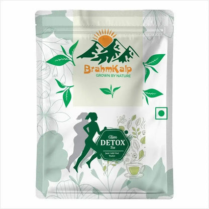 Front view of Brahmkalp Slim Detox Tea Pouch - Herbal weight loss and detox tea made with natural ingredients, just add hot water.